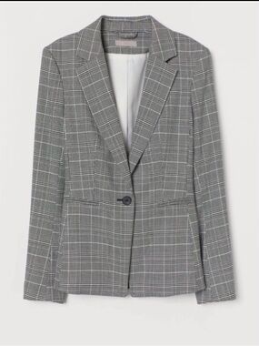 H&M Grey Plaid Single-Button Blazer